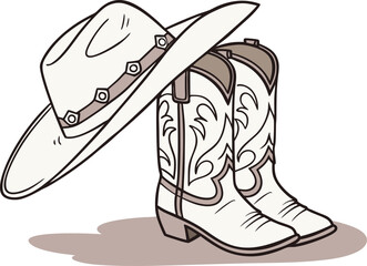 Cowgirl disco boots and hat vector illustration