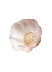 Top view of single garlic bulb isolated with clipping path in png file format