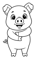 Fototapeta premium A Cartoon Pig with Arms Crossed in Black and White Outline Illustration