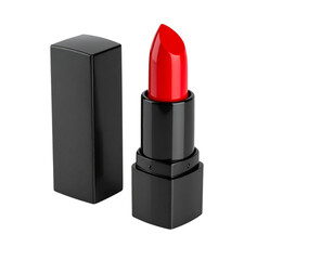 Fototapeta premium Front View Glamorous Red Lipstick with Shiny Tube, Isolated on Transparent Background.
