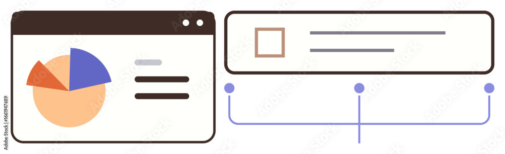 Poster dashboard with pie chart, text, and workflow diagram connecting tasks. ideal for data analysis, work