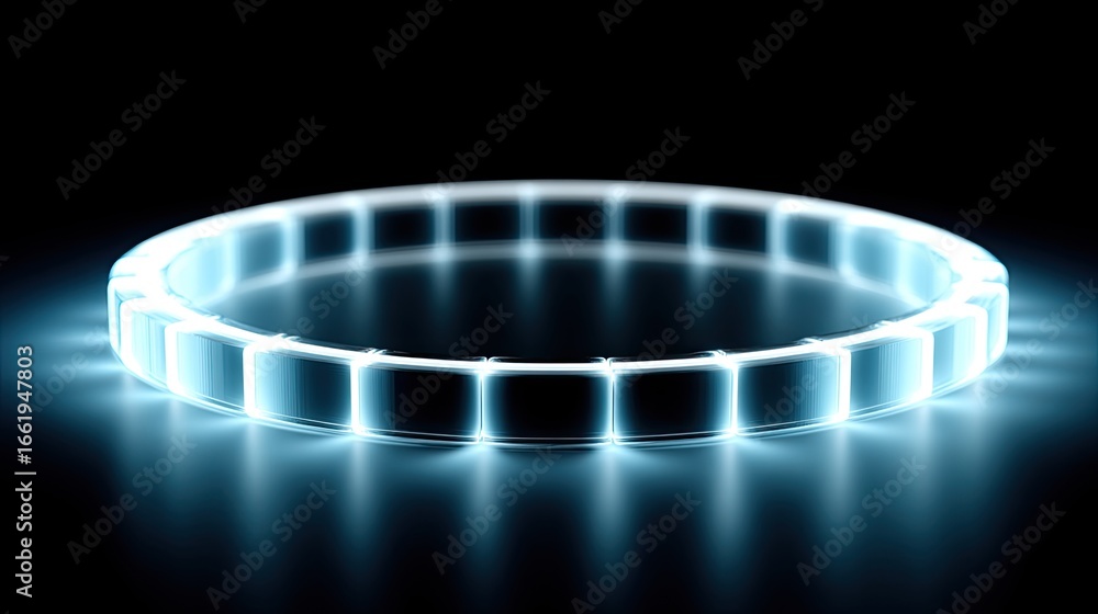 Poster cybernetic loading ring - a segmented neon circle with animated parts, simulating a high-tech loadin