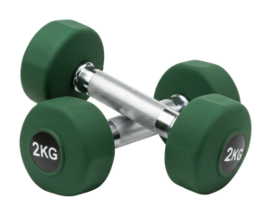 Strength training workout with dumbbells home gym fitness equipment indoor environment health concept isolated PNG