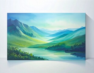 Winter landscape with mountains reflecting on a calm lake under a clear blue sky