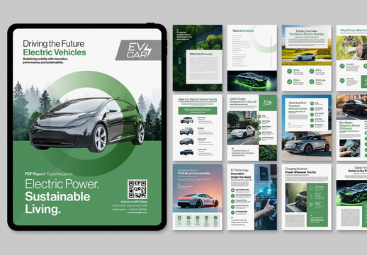 Digital Brochure & Ebook Template in EV, Electric Vehicle & Environmental Theme