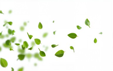 Green leaves flying in the wind isolated on a transparent background. high resolution PNG file. High quality