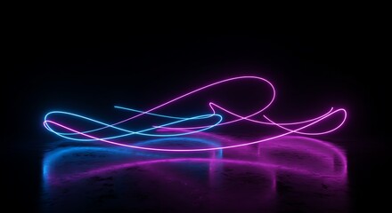 Neon light trails over dark surface