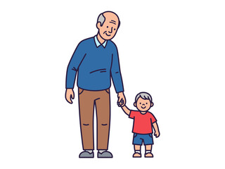 Generational Bond: A tender moment captured in an illustration, an older gentleman and a young child hold hands, symbolizing connection, and familial love. The gentle touch reflects shared time