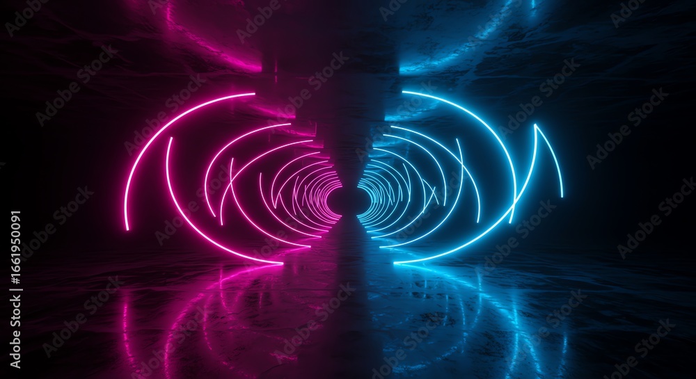 Poster neon tunnel with circular light patterns