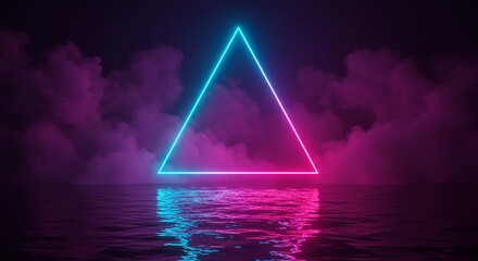 Neon triangle over water and clouds
