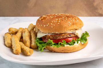 veggie burger   with broccoli fries