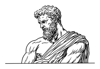 muscular greek hero bust hand drawn vector sketch illustration
