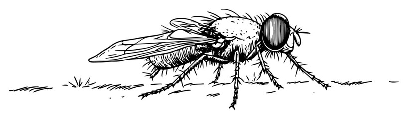 realistic fly insect sitting on ground hand drawn sketch illustration © Kaz