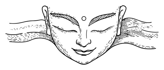 serene buddha face hand drawn vector sketch illustration