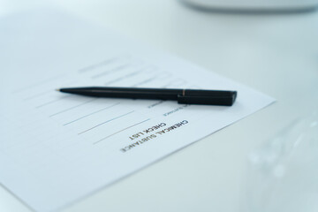 Chemical substance check list for chemical food residues in laboratory. Control experts inspect quality of fruits, vegetables. lab, find prohibited substances, contaminate, Microscope, Microbiologist