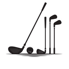Golf Clubs, Ball, and Tee Silhouette