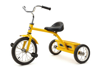 Yellow Children’s Tricycle with Black Seat and Rear Storage Tray