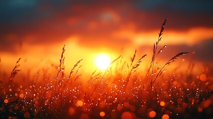 Sunrise or sunset over a field of grass