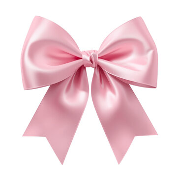 "A realistic, 3D-style pink ribbon bow with soft, smooth fabric texture. The bow should have two wide, flowing loops with a central knot, and the ribbon tails should gracefully extend downwards. The f