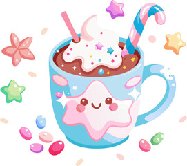 Adorable whimsical pastel mug decorated with paint splatters isolated on white background