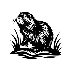 Striking Monochrome Silhouette of a Beaver in the Grass, Simplified Art
