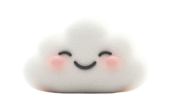 Minimalist digital illustration of smooth cloud emoji designed with light airy texture for modern communication isolated on transparent background PNG