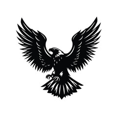 Majestic Black Eagle Soaring with Wings Spread Wide in Bold Silhouette Graphic