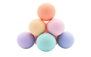Cluster of soft matte pastel spheres arranged in abstract formation symbolizing minimal design calmness and creativity isolated on transparent background PNG