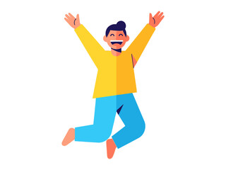 Pure Joy: A cheerful person radiates happiness, leaping into the air with arms raised in a vibrant and energetic illustration of pure elation.
