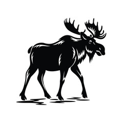 Strong Black and White Silhouette Depicting a Majestic Moose Walking Forward