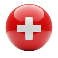 Fototapeta premium 3D sphere with Switzerland national flag white cross on red on transparent background