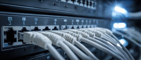 The network cables connecting to the data server in a modern technology environment.