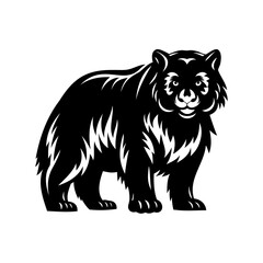 A black and white illustration of a bear standing on its paws