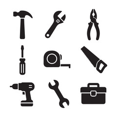 Obraz premium Hand tools silhouette icon set vector illustration