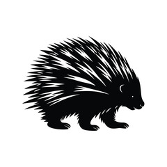 Black and white vector image illustration of a North American Porcupine