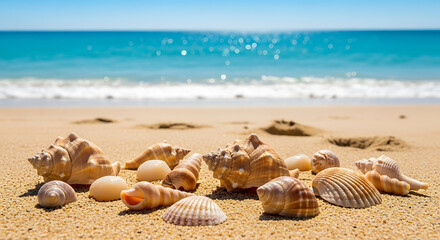 Beach seashells summer vacation tropical sea ocean sand coast nature travel holiday relaxation tourism coastlines