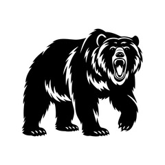 Roaring Grizzly Bear Walking Toward Viewer in Dramatic Black and White