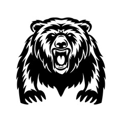 Angry Bear with Sharp Teeth Vector Image in Black and White