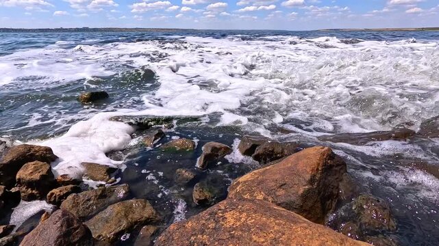 The Khadzhibey Estuary, dirty water from Odessa city treatment facilities is discharged