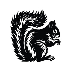 A Silhouette of a Squirrel Enjoying a Snack in Graphic Black and White