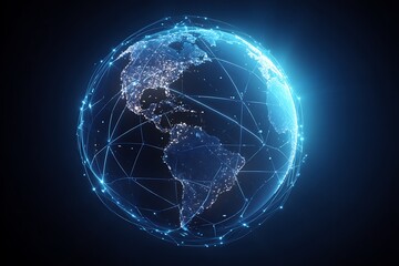 A digital illustration of the Earth with global network connections, representing connectivity and worldwide business exchange
