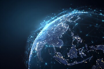 A digital illustration of the Earth with global network connections, representing connectivity and worldwide business exchange