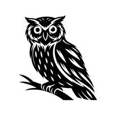 Stylized Owl Perched on Branch with Detailed Feather Texture Illustration