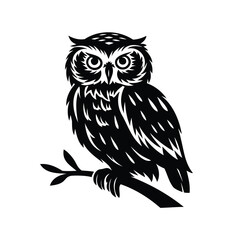 Silhouette of a Detailed Owl Perched on a Branch Looking Forward