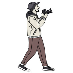 A lone photographer with a camera and binoculars, a dark silhouette against a bright sky