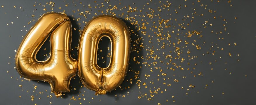 The golden balloons celebrating the milestone of turning forty years old. - Powered by Adobe