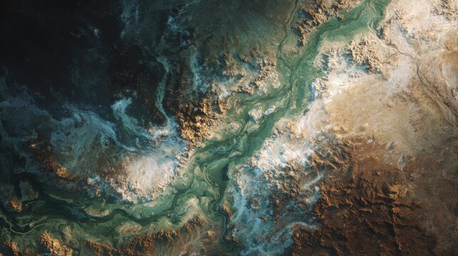 aerial view river valley mountains - Powered by Adobe