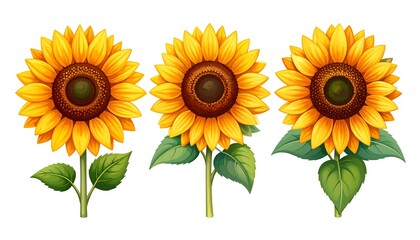 Naklejka premium Three sunflowers in a row