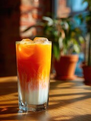 Glass of Iced Coffee Latte with Milk in Sunlight