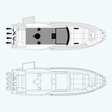 Luxury speed boat top view vector illustration